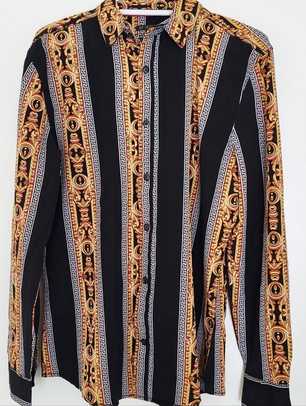 Baroque Gold Drill Clothing Stripe Button-Up Shirt Mena M Black & Gold